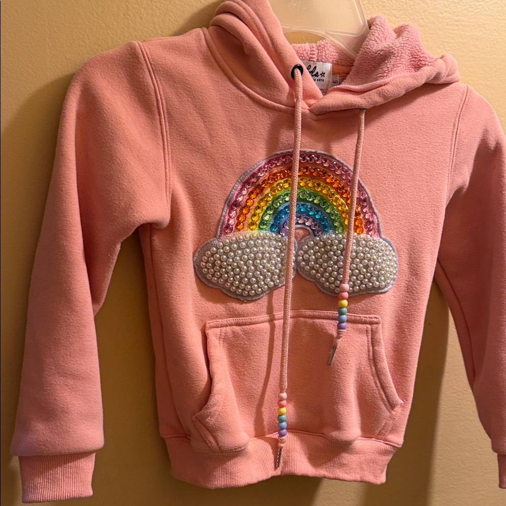 Lola and the boys Pink Hoodie with Rainbow and Cloud Design - Picture 4 of 4